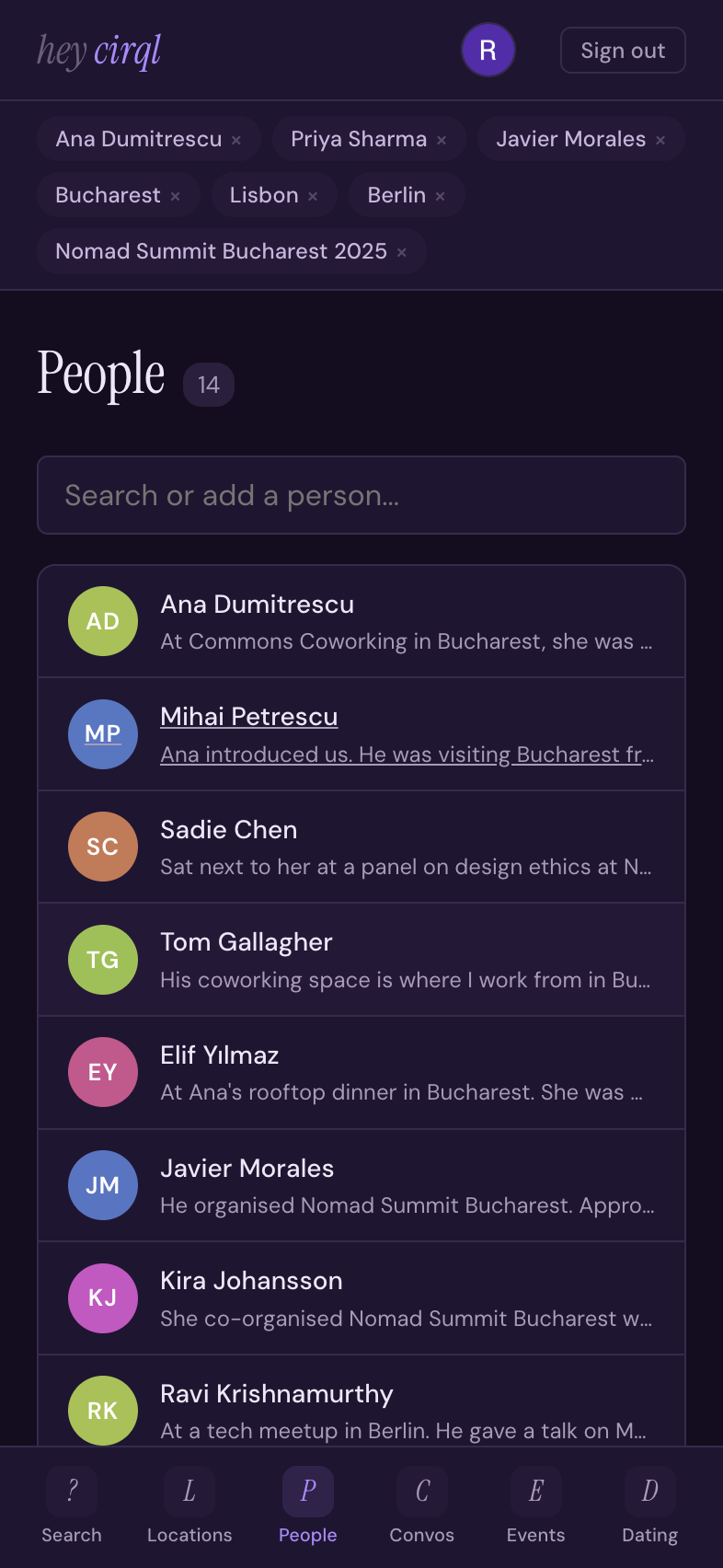 heycirql app overview on a mobile screen